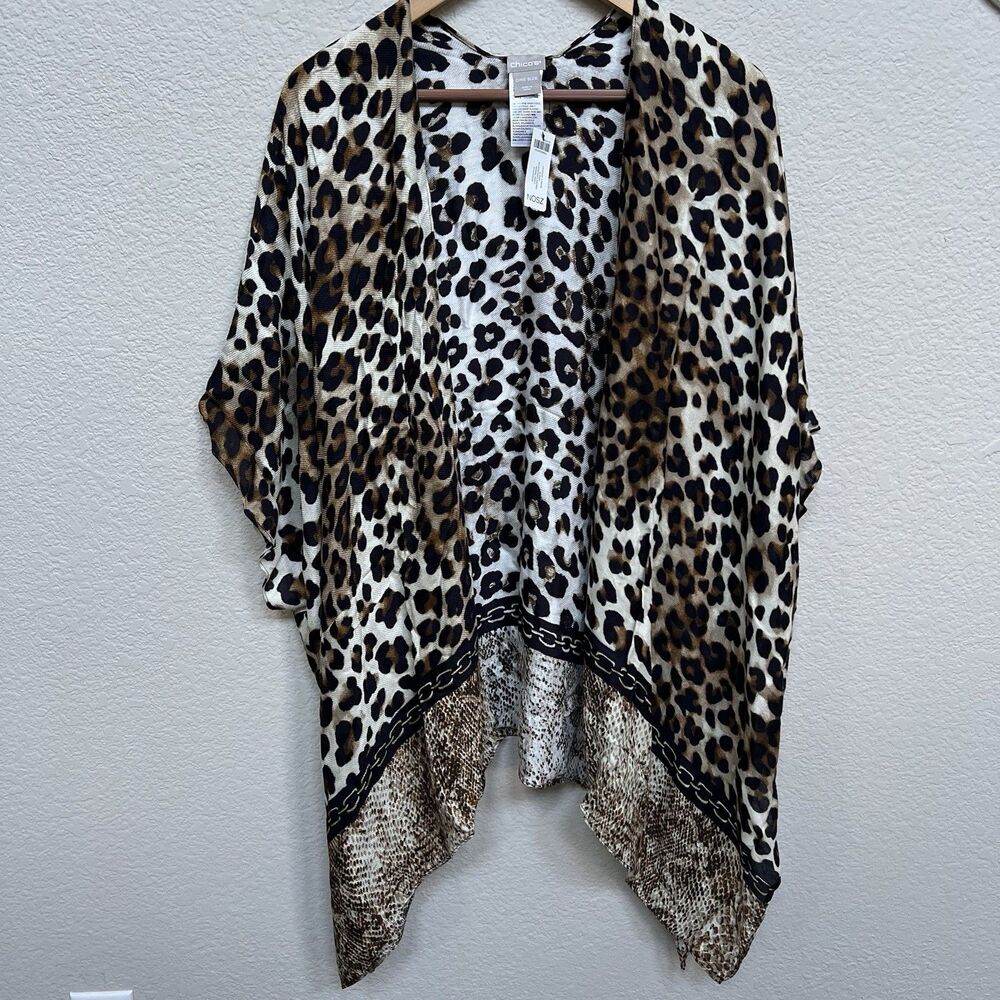 NWT Chicos Leopard Fusion Ruana One Size Open Front Jacket Kimono Flowy